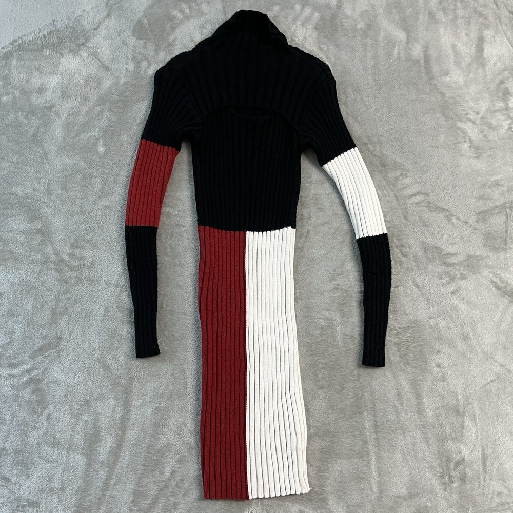 Zilcremo Ribbed Colorblock Bodycon Sweater Dress Black Red White Front Cutout M